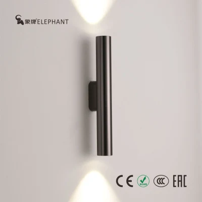 Applique murale LED 15 W IP44 pour couloir, villa, hôtel, bâtiment en aluminium, tube long galvanisé perle noir, or et sable doré.